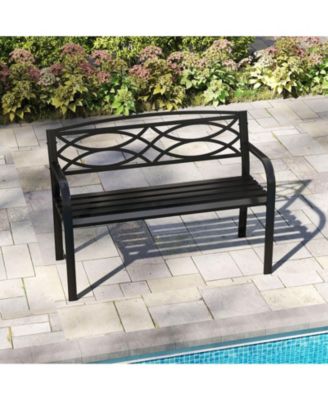Outdoor Bench 45.5" Patio Garden Bench with Backrest Curved Armrests for Backyard