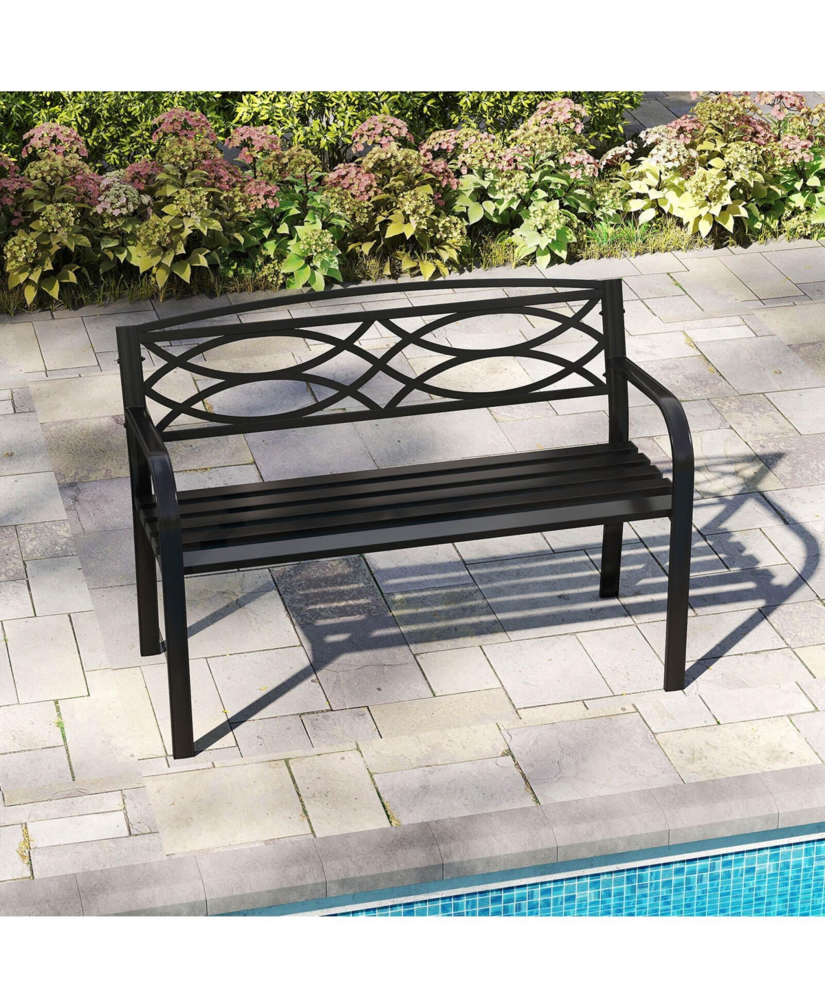 Costway Outdoor Bench 45.5" Patio Garden Bench with Backrest Curved Armrests for Backyard