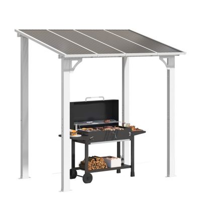 8'x5' Wall Gazebo Hardtop Roof Lean to Grill Shelter Heavy Duty Metal Awning