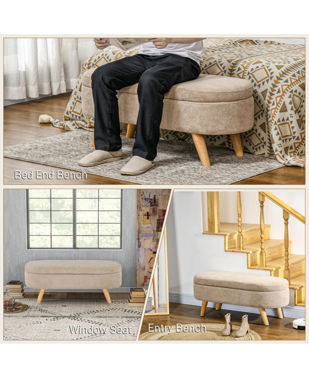 Homcom Storage Ottoman Bench, 43.3" Upholste End of Bed Bench,