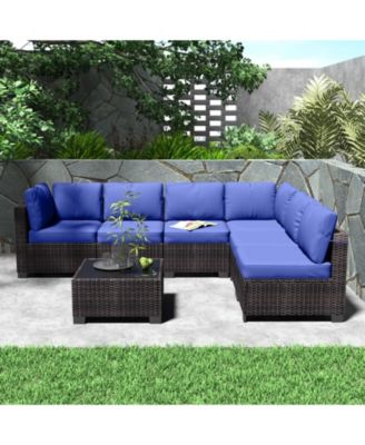 7-Piece Outdoor Rattan Patio Furniture Set with Detachable Cushions and Glass Top Table