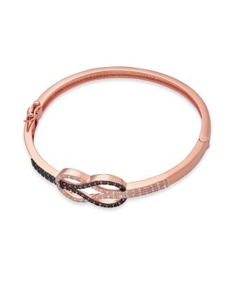 Tri-Tone Love Knot Bangle Bracelet and CZ Petal Cubic Zirconia Stud Earring Jewelry Set Rose Gold Plated