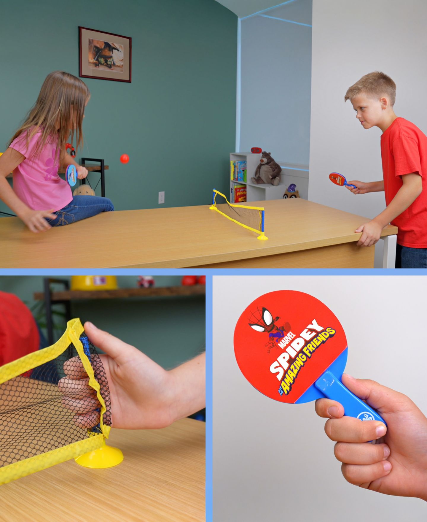 Детские игрушки World Tech Toys Marvel Spidey and His Amazing Friends 2-Player Mini Table Tennis, 5-Piece Set, Ages 4+ — фото 4