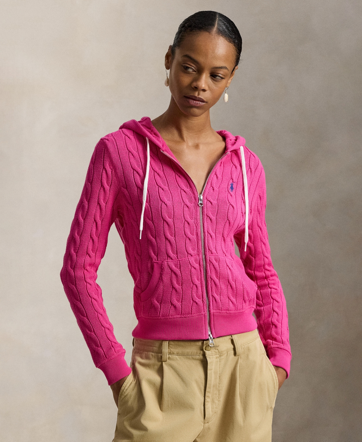 Polo Ralph Lauren Women's Cable-Knit Cotton Full-Zip Hoodie Sweater