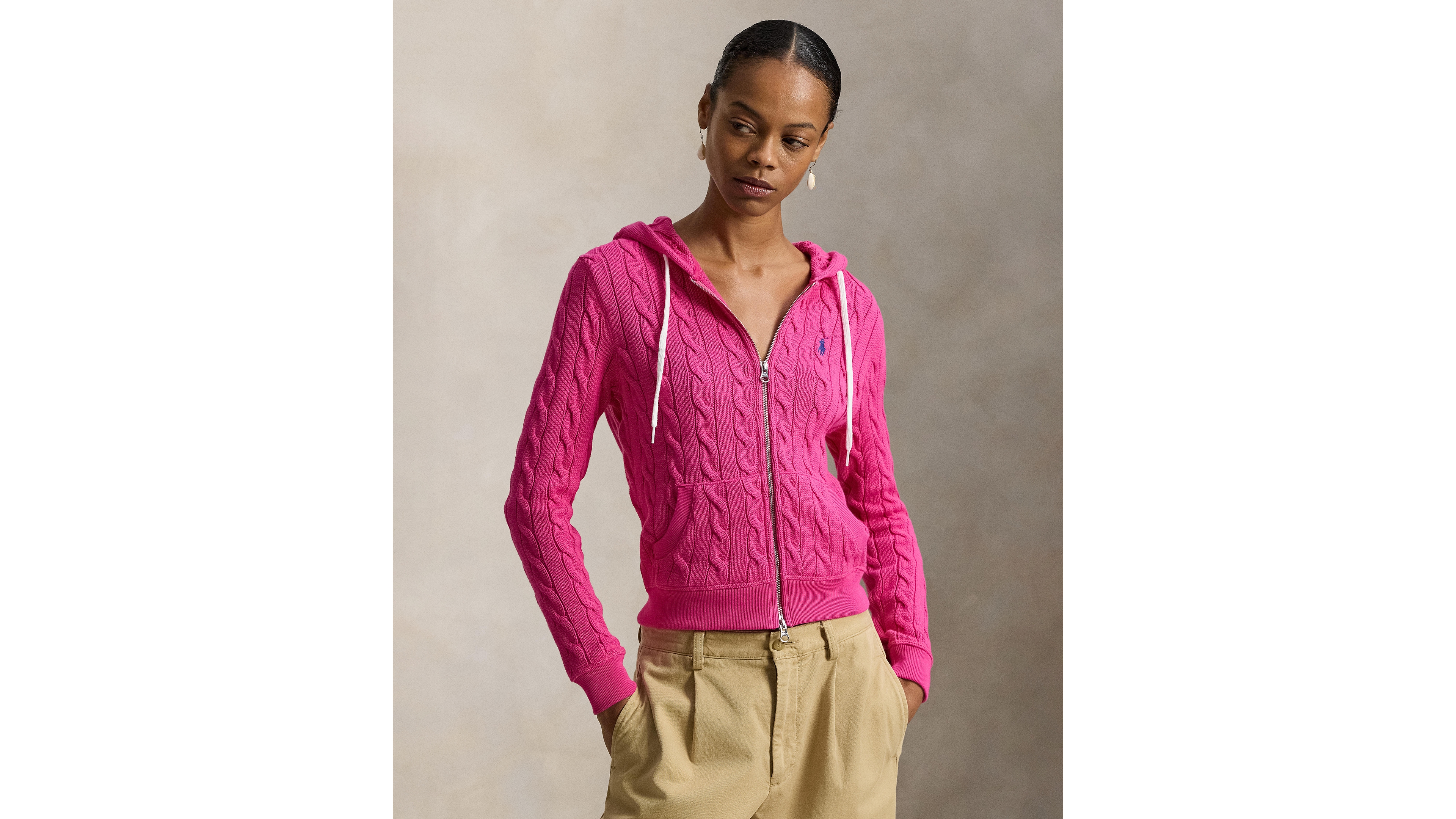 Polo Ralph Lauren Women's Cable-Knit Cotton Full-Zip Hoodie Sweater