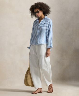 Women's Cropped Gingham Linen Shirt