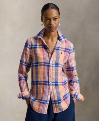 Women's Classic Fit Plaid Point Collar Shirt