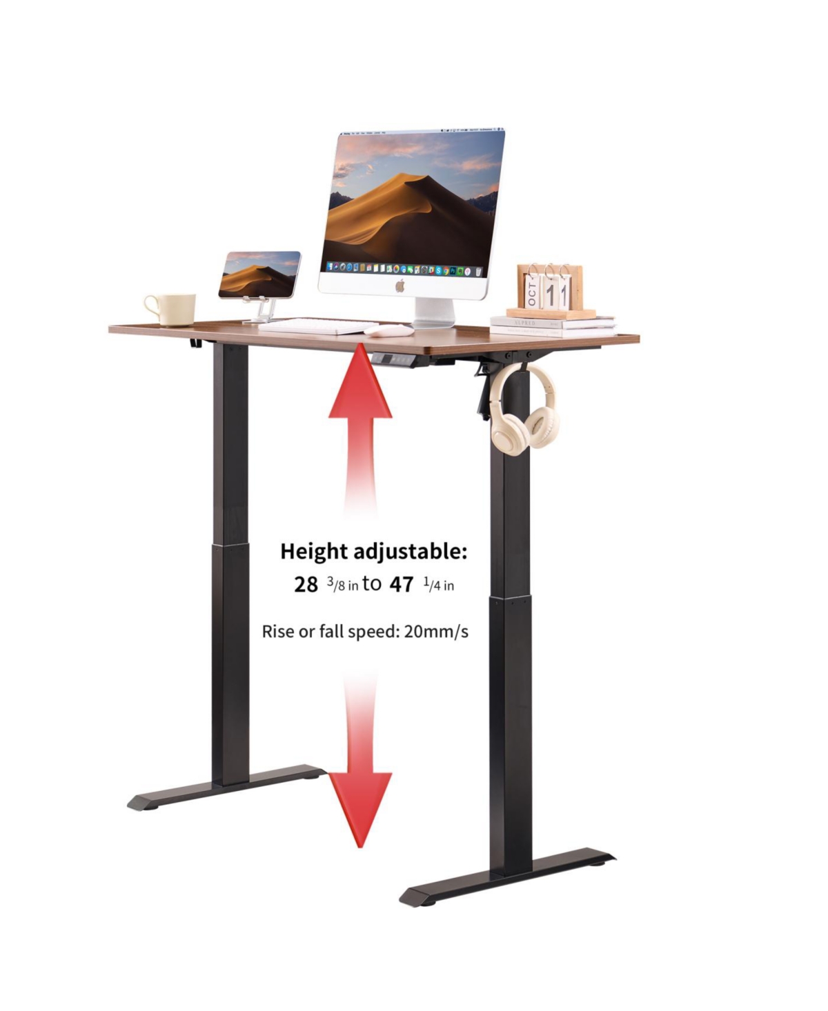 Streamdale Furniture Electric Standing Desk, Adjustable Height, 24x48, Black Frame/Mahogany Top