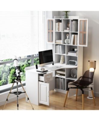 Streamdale L-Shaped Corner Computer Desk with Drawers, Bookshelf & Hutch, White
