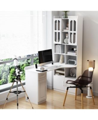 Streamdale L-Shaped Corner Computer Desk with Drawers, Bookshelf & Hutch, White