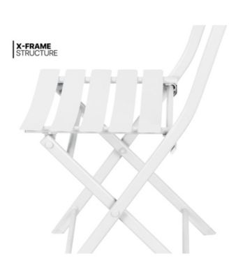 3-Piece Folding Patio Bistro Set, White Outdoor Metal Round Table and Chairs for Porch, Yard, Balcony, and Garden