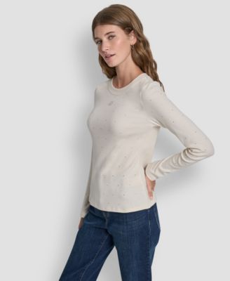 Women's Rhinestone-Embellished Crew Neck Sweater