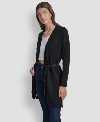 Women's Belted Oversized Open-Front Cardigan