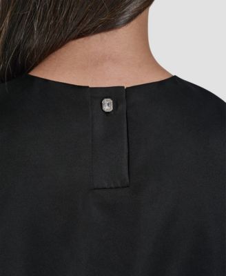 Women's Sleeveless Rhinestone Button Bubble Top