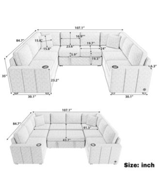 107" Sectional Sofa Bed U-Shape
