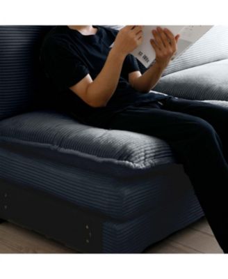 Grey Corduroy Modular Sofa with Ottoman & Footstools