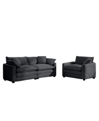 Grey Corduroy Sofa Set (Single & 3-Seater)