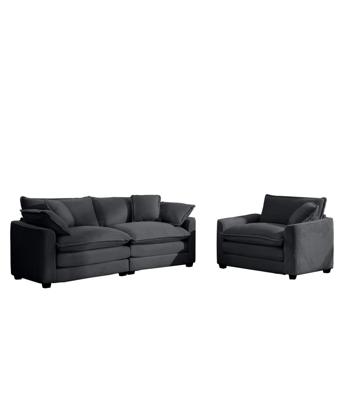 Streamdale Furniture Grey Corduroy Sofa Set (Single & 3-Seater)