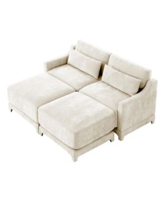 Chenille 2-Seater Sofa w/ Ottomans & Pillows