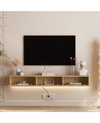 Floating TV Stand w/ LEDs, 69" Modern Entertainment Center for 55-65" TVs