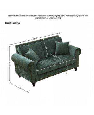 Modern Chenille 3+2 Seater Sofa with Rolled Arms, Wood Legs, Green