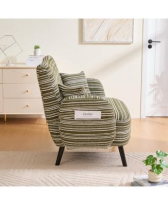 Modern two-seater sofa with armrests, pillows, and storage pockets.