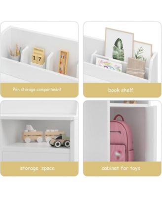 Kids Desk and Chair Set, Wooden Study Table with Hutch and Storage Cabinet, Student Writing Desk for Home or Classroom