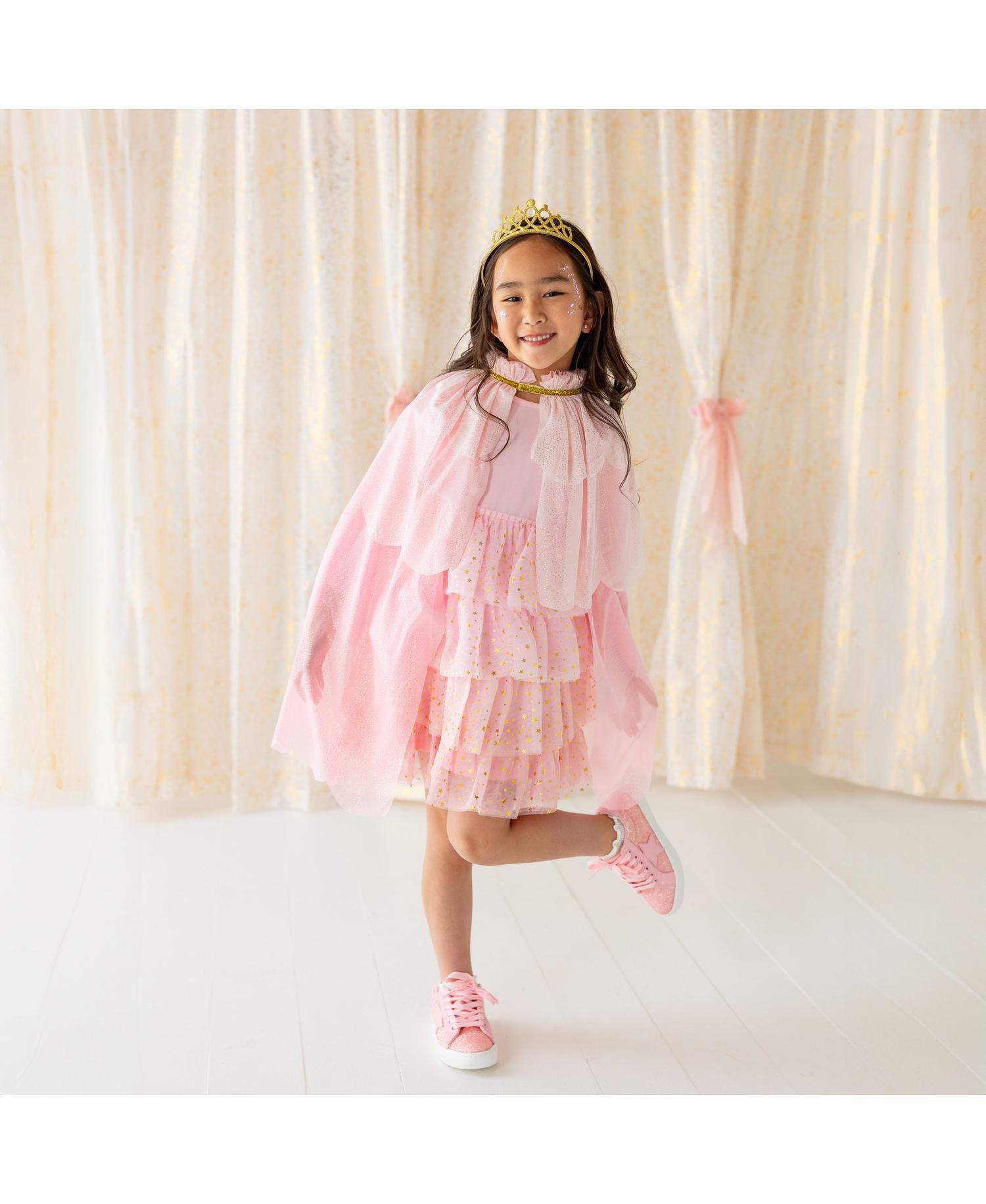 Girls Pink Princess Tiered Long Sleeve Tutu Dress