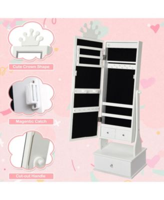 Kids Jewelry Armoire with LED Light, Freestanding Organizer with Mirror & 3 Drawers