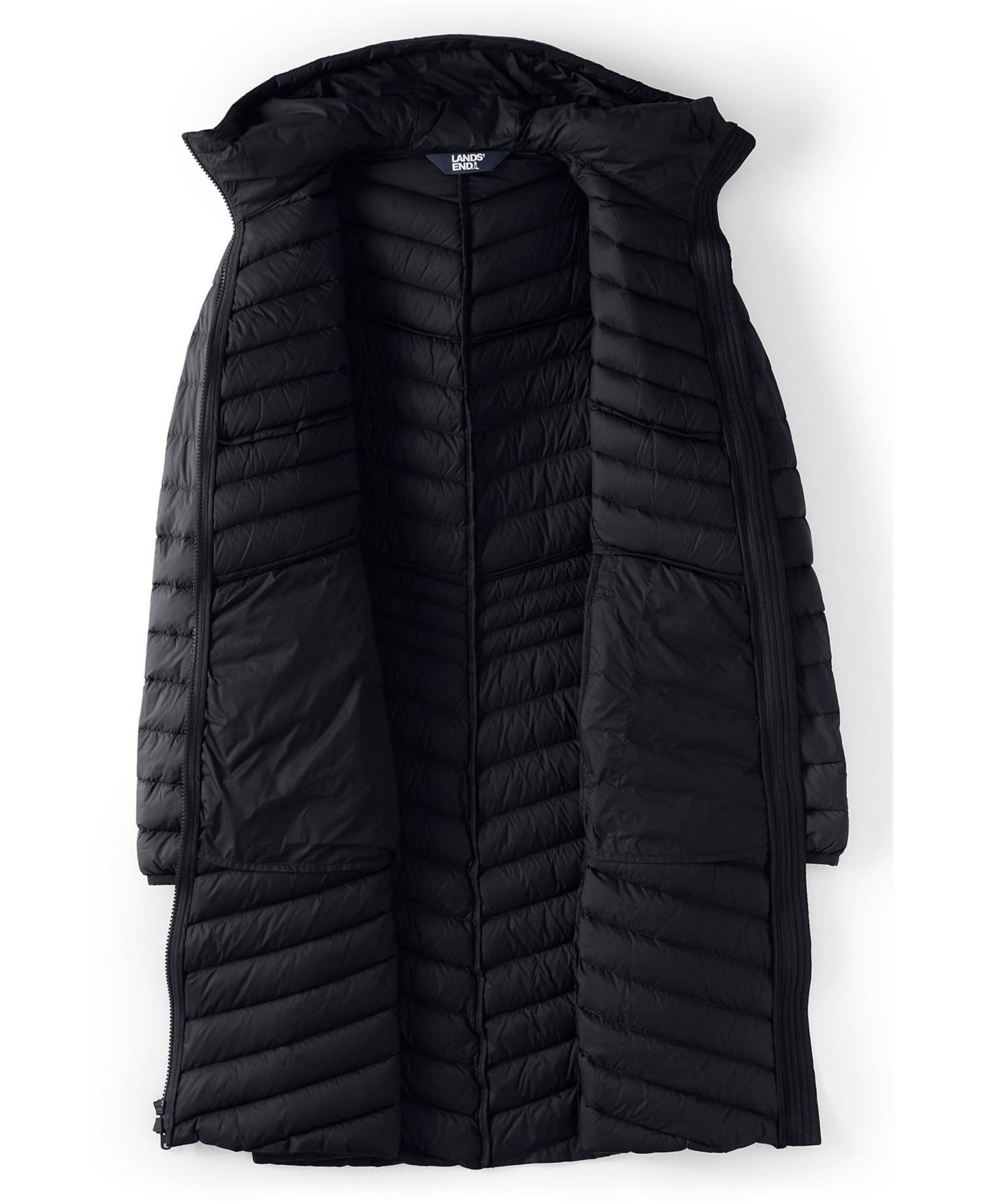 Женское пальто Lands' End Plus Size Wanderweight Packable Down Coat, цвет: Чёрный — фото 4