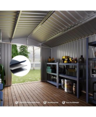 8x12FT Metal Outdoor Storage Shed, Lockable Tool Shed with Sloped Roof for Backyard, Patio, Garage, Lawn