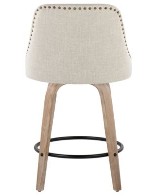 Fabric Studded Marcel Transitional Fixed-Height Counter Stool, Set of 2