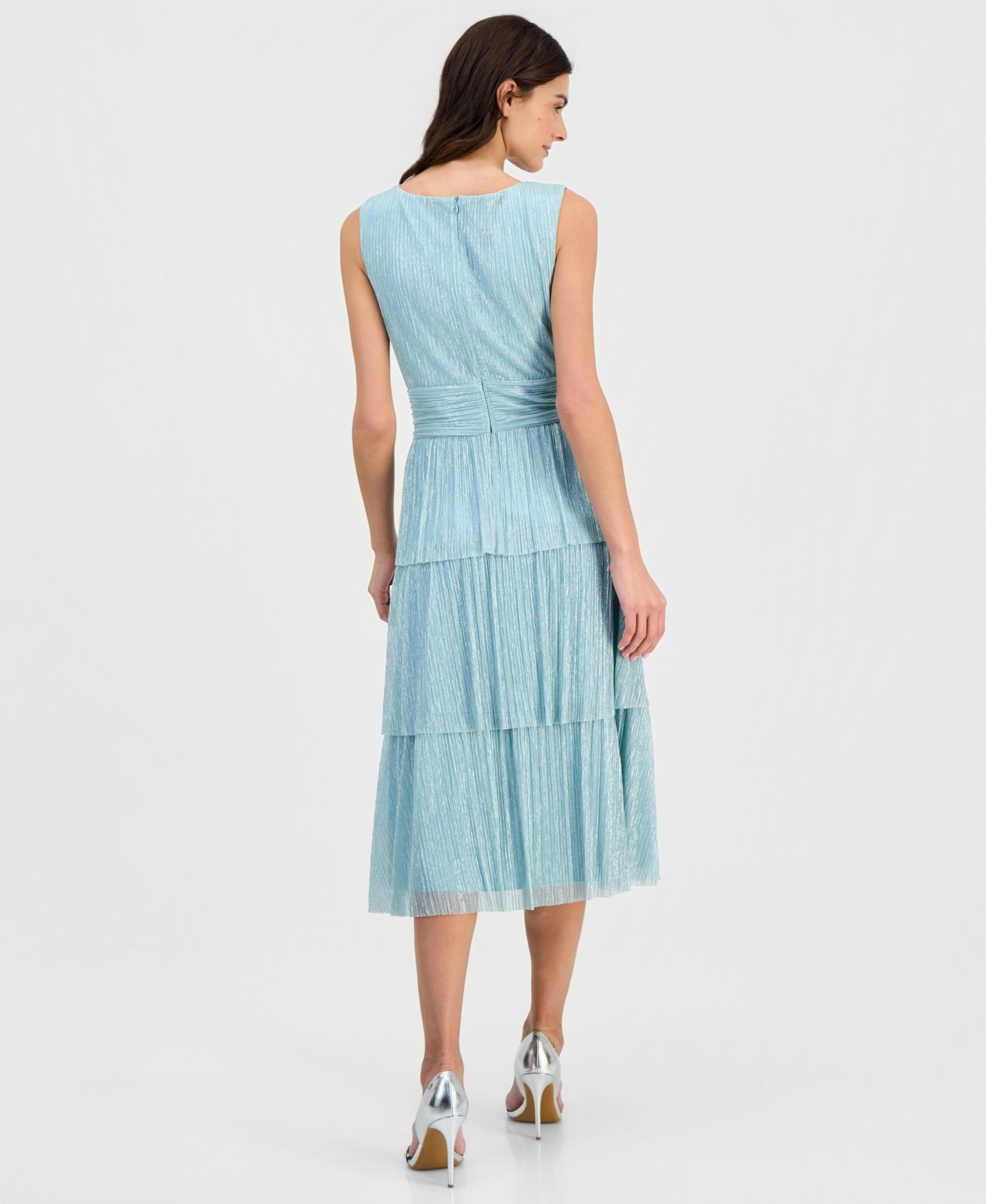 Women's Tiered Textured Sleeveless Midi Dress