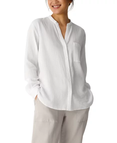 Petite Mandarin Collar Top - White