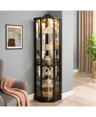 Lighted Corner Curio Cabinet - Black