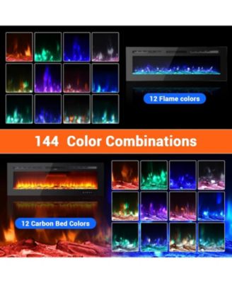 60" Recessed & Wall Mounted Electric Fireplace, Ultra-Thin, Remote, Timer, 12 Colors, 5 Speed, 750/1500W