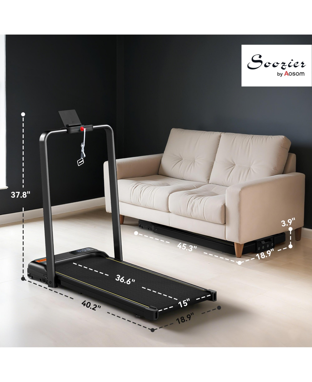 Soozier Walking Pad Treadmill, Foldable Under Desk Treadmill with Incline