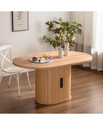 59 Inch Oval Dining Table for Kitchen Modern Oval Dining Room Table with 2-Layer Storage Shelf