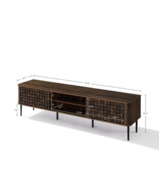 Dark Oak with Basket Weave Design Manufactured Wood 2-Sliding Door TV Console Cabinet