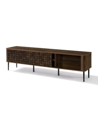 Dark Oak with Basket Weave Design Manufactured Wood 2-Sliding Door TV Console Cabinet