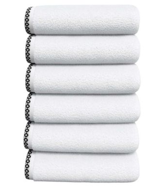Quick-Dry Cotton Decorative Border 6 Pack Hand Towel Set