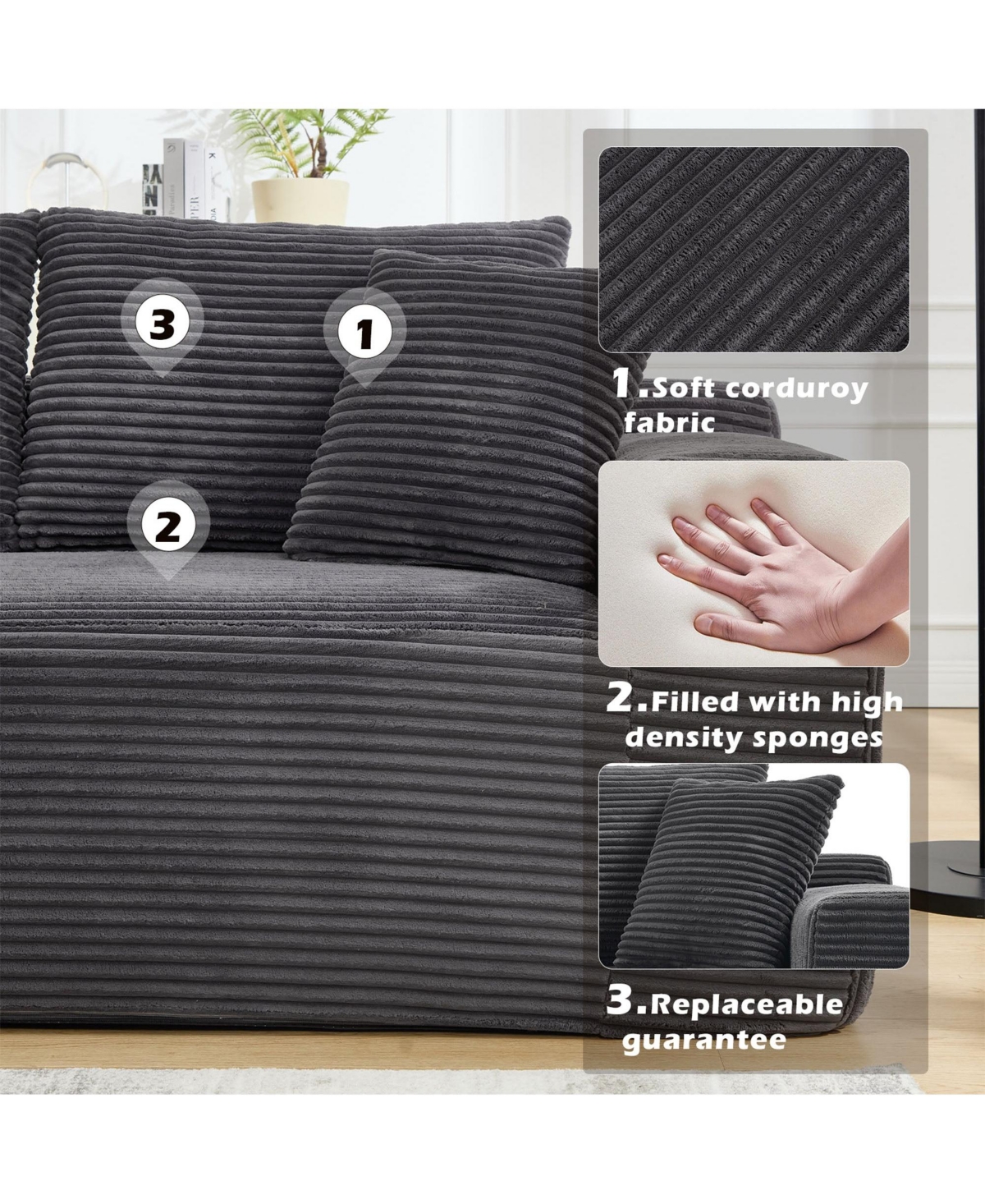 Boyel Living Modular Sectional Sofa Couches L-Shape Couch 3 Seat Memory Foam