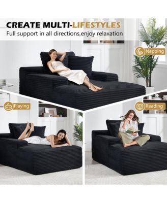 67 Inch White Velvet Chaise Lounge Chair with 9.9 Inch Wide Armrests and Deep Seat for Living Room