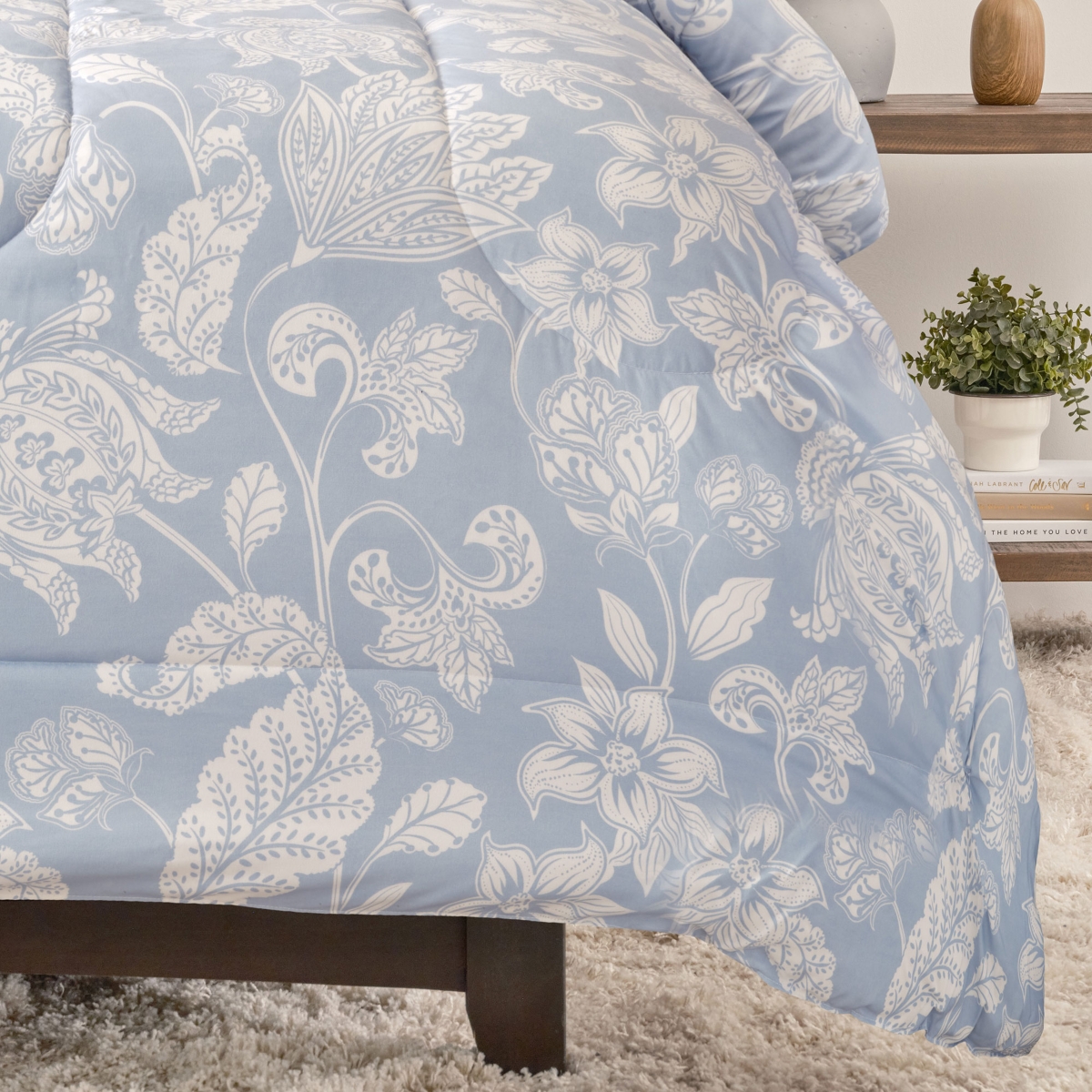 Chanasya Premium Paisley Floral Comforter Set – Soft Blue Gray Modern Microfiber Bedding – 3 Piece Set with 1 Comforter and 2 Pillow Sha