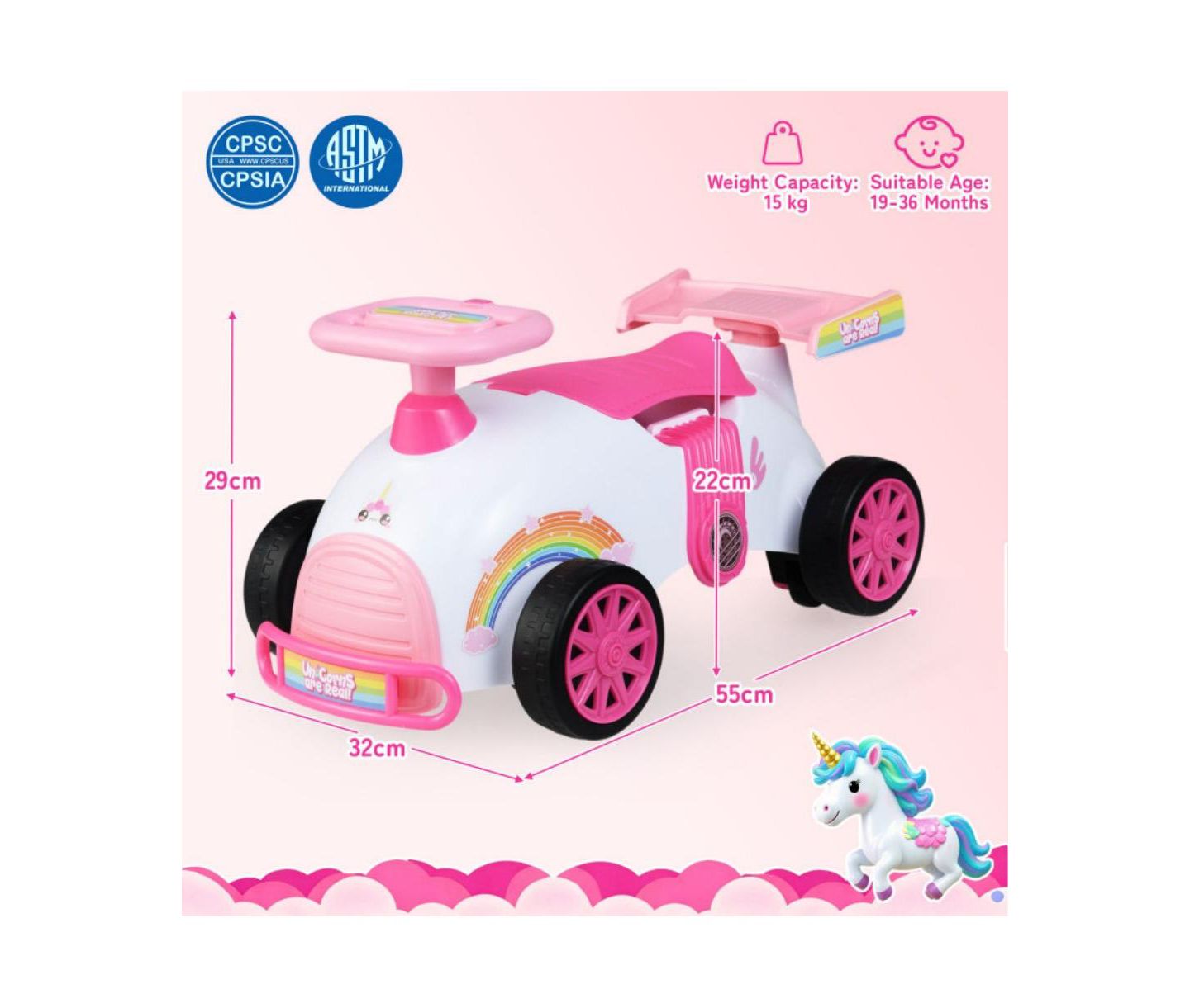 Детская игрушка HONGGE Kids Ride On Sliding Car with Music and Storage, цвет: Розовый — фото 3