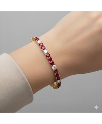 Tennis Bracelet with Alternating Created Rubies and CZ 7 Inches