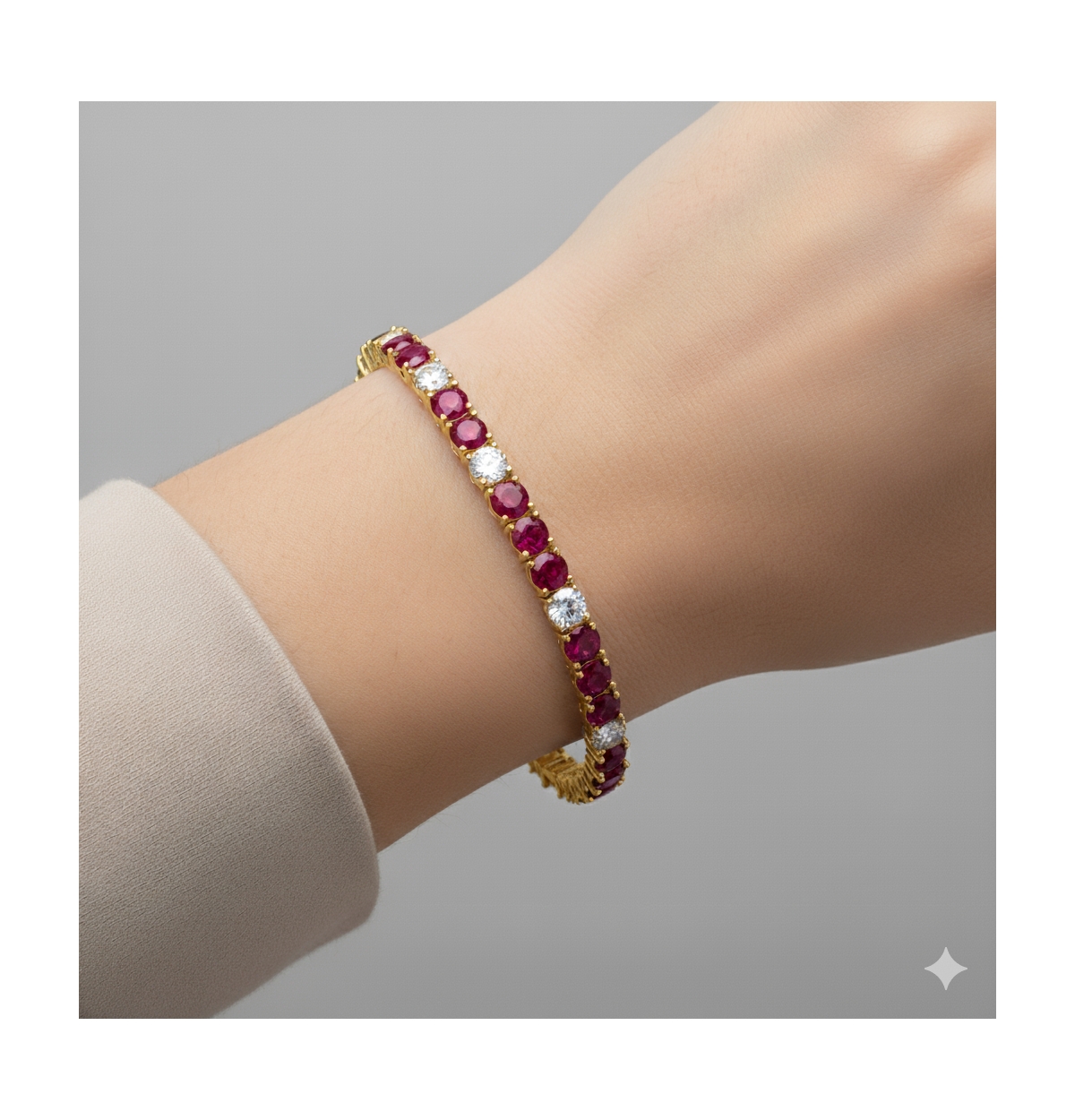 Etoielle Tennis Bracelet with Alternating Created Rubies and Cz 7 Inches