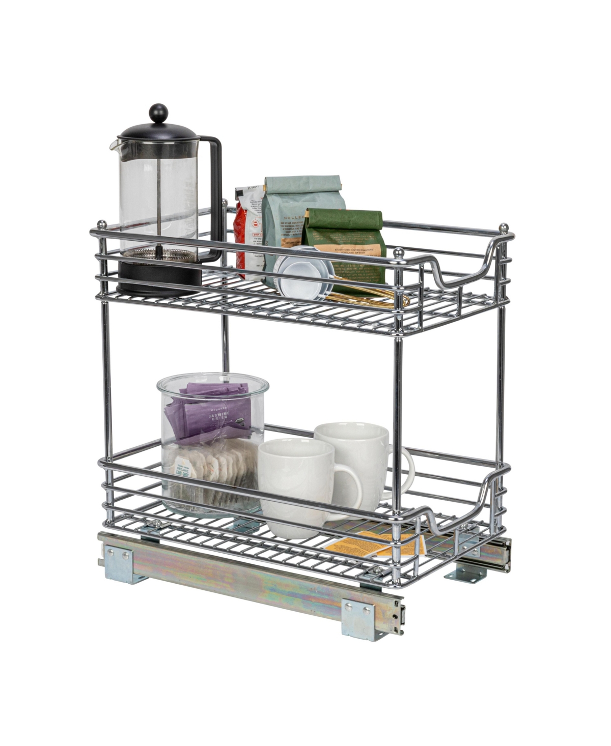 Household Essentials Glidez 11.5" W Steel Pull-Out Storage Organizer, 2-Tier Design, Chrome