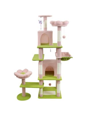 71 Pink Flower Cat Tree Large Condo Removable Cushion Hammock