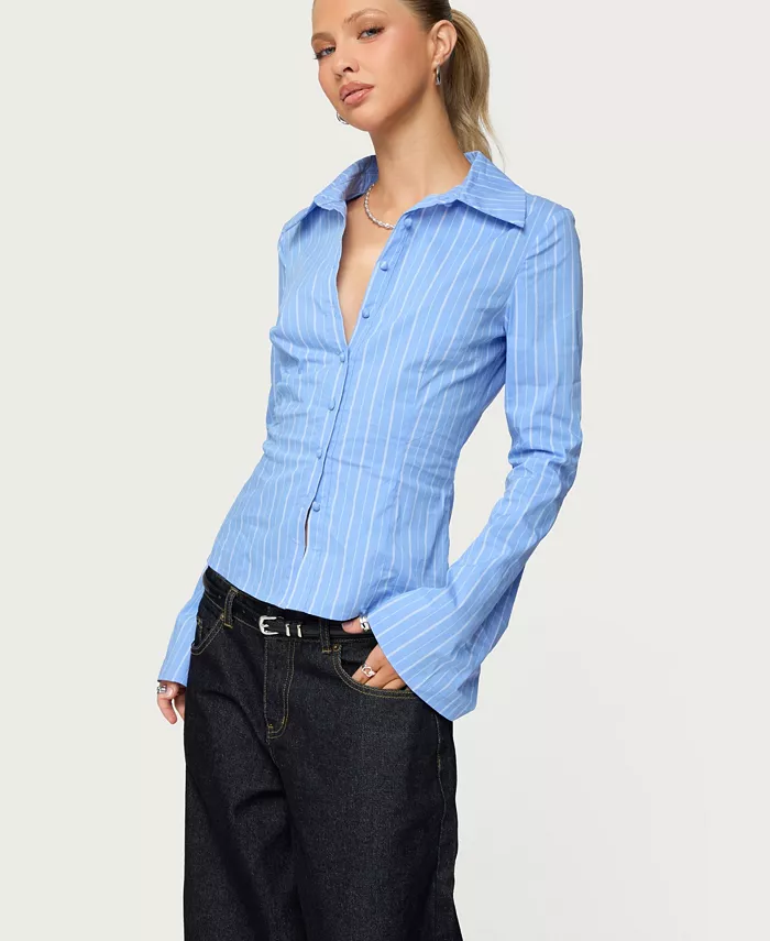 Women's Pinstripe Tailored Button Up Shirt - thumbnail 4
